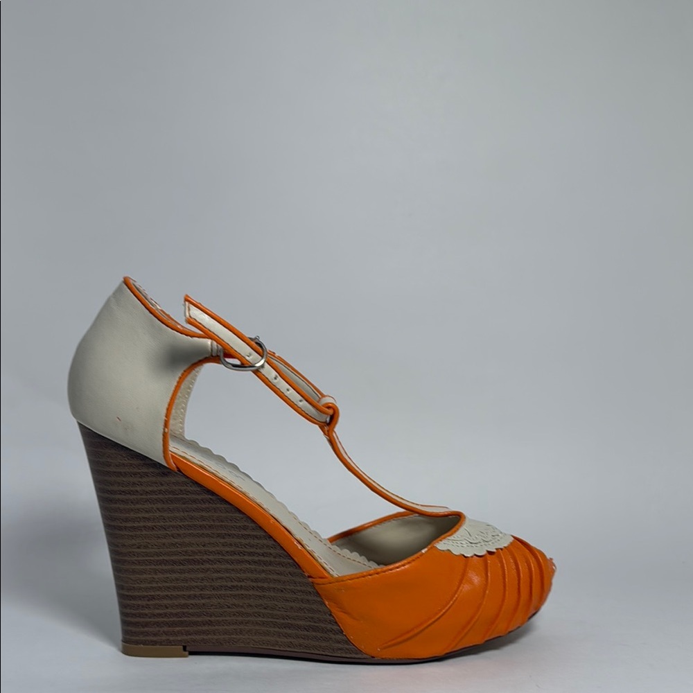 Chic Orange and Cream Wedge Sandals